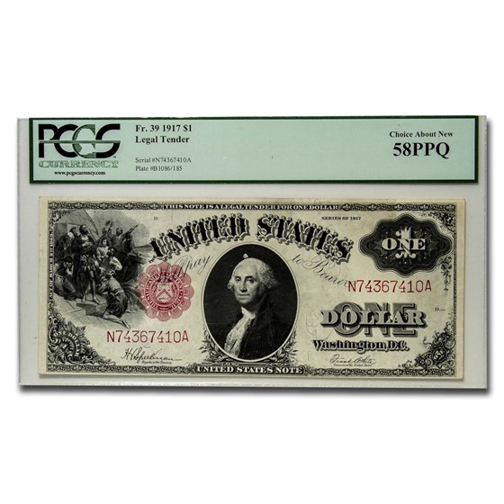 1917 $1.00 Legal Tender G. Washington AU-58 PPQ PCGS 1917 $1.00 Legal Tender G. Washington AU-58 PPQ PCGS